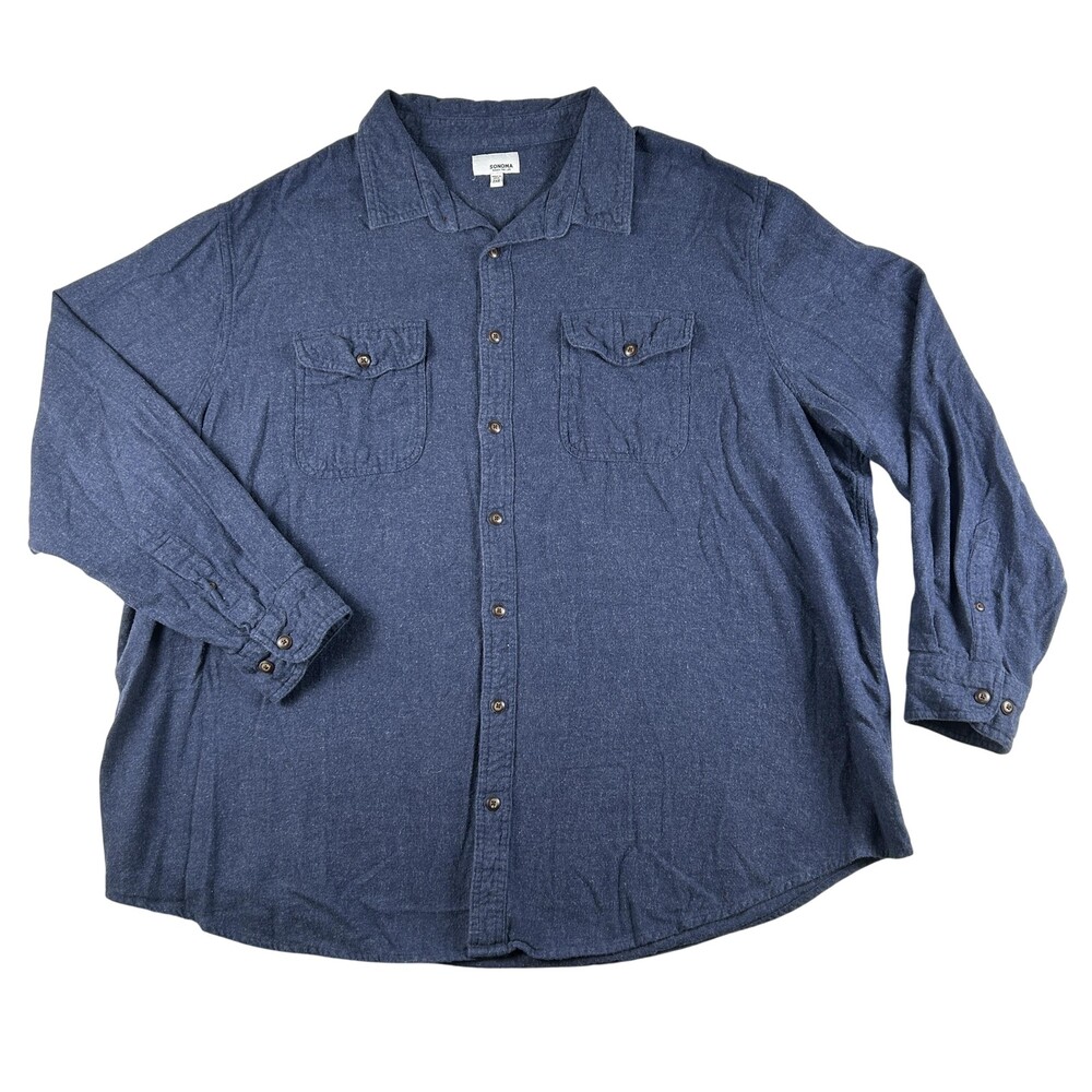 Sonoma Goods For Life Shirt Mens 2XB Big Blue Flannel Long Sleeve Button Up